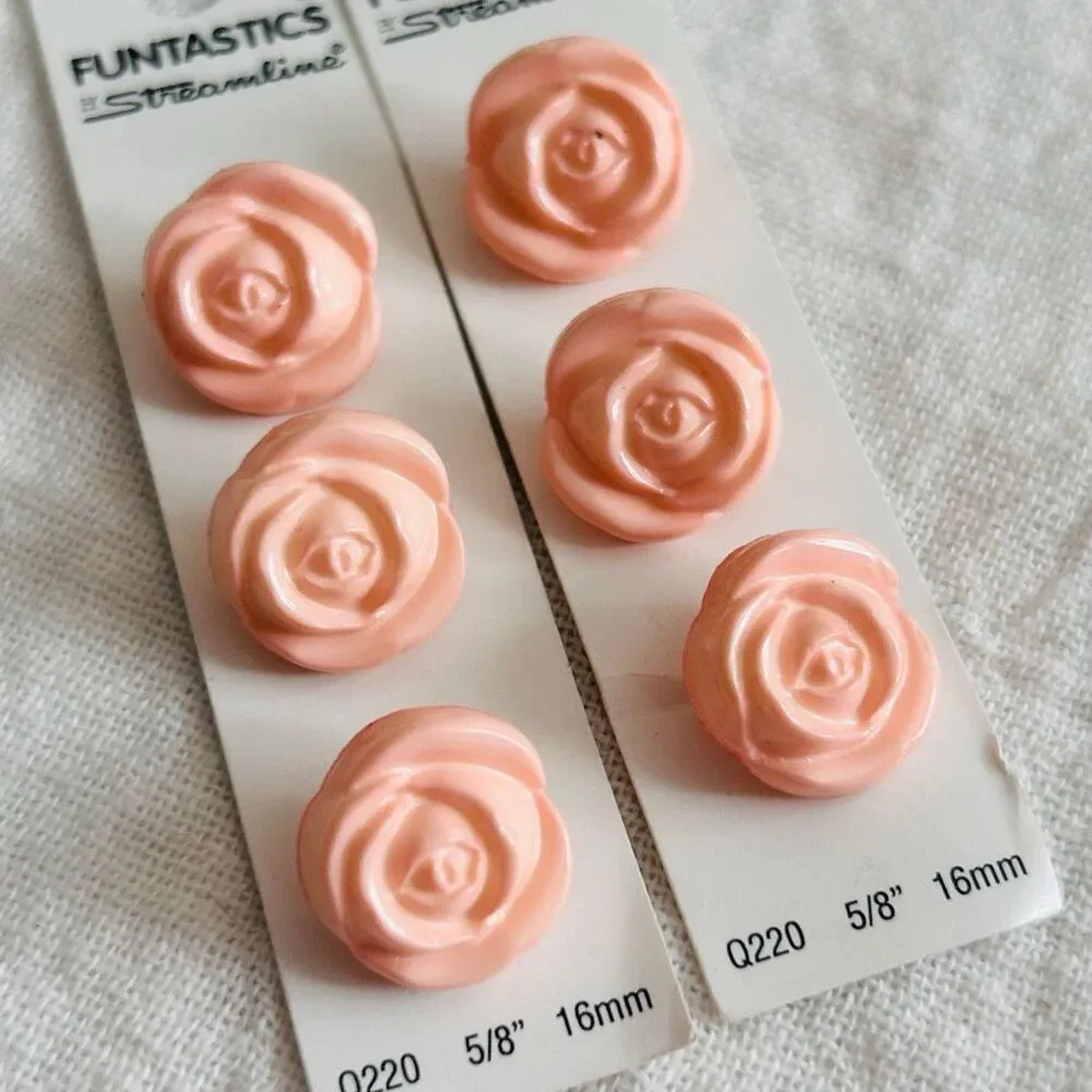 (6) Vintage Pink Rose Funtastics Streamline Buttons Made in Italy